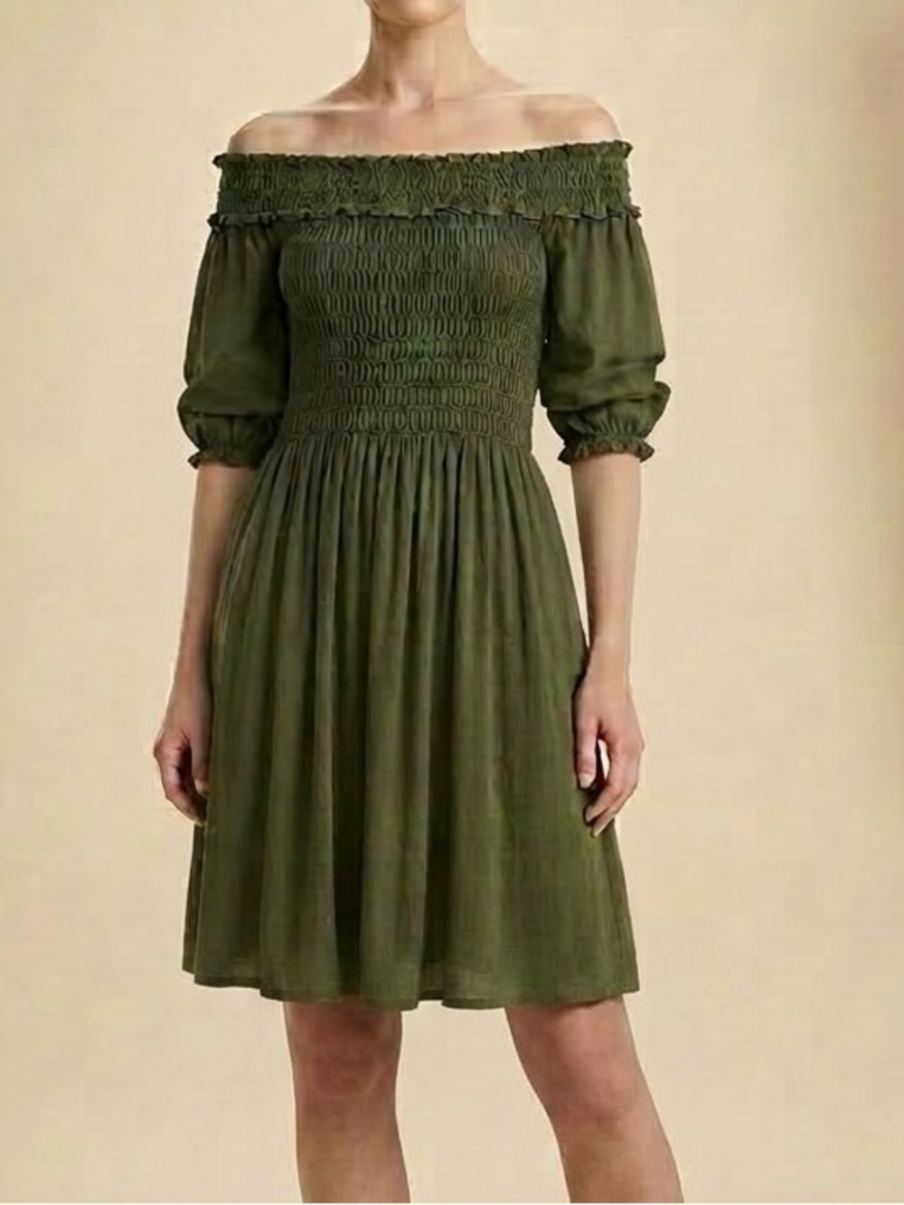 MAX STUDIO Boho Peasant Style Dress Olive Green XS